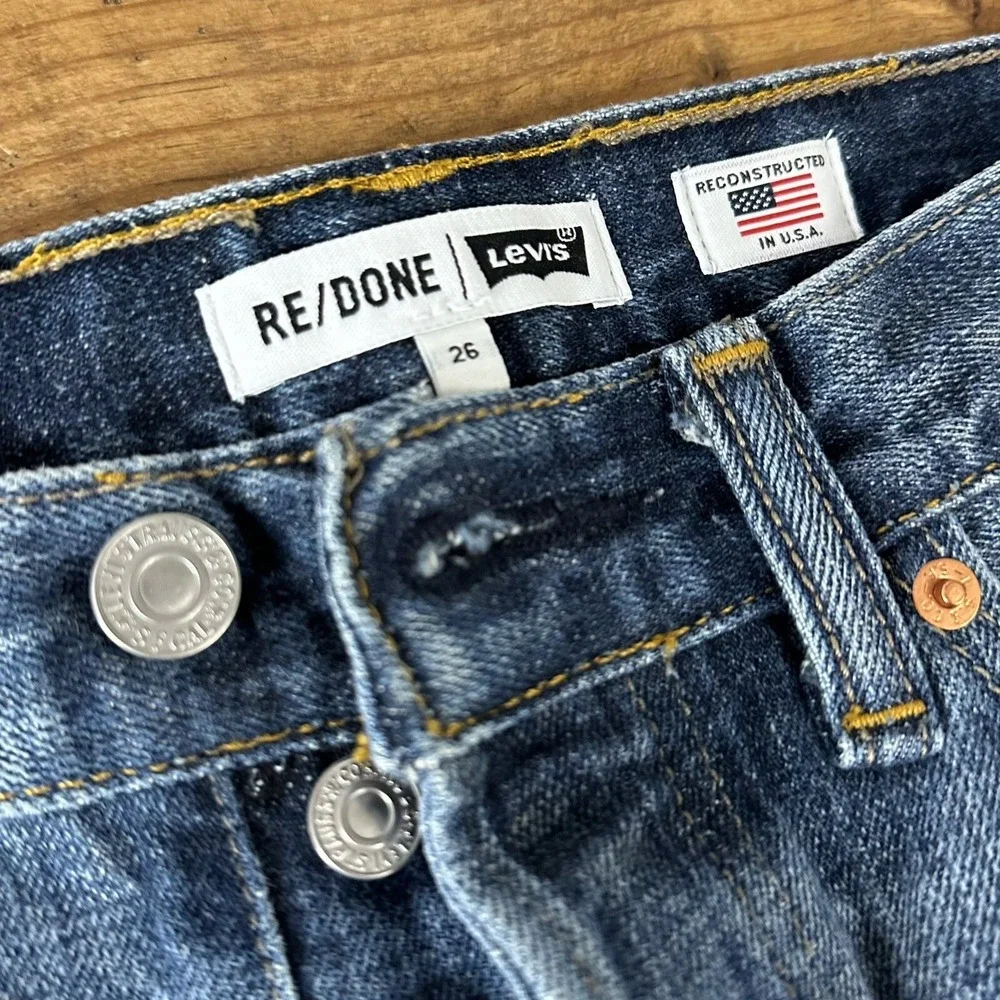 RE/DONE Levi's x Ford Jean Shorts 26 Patches Indigo Reconstructed Retail‎ $350
